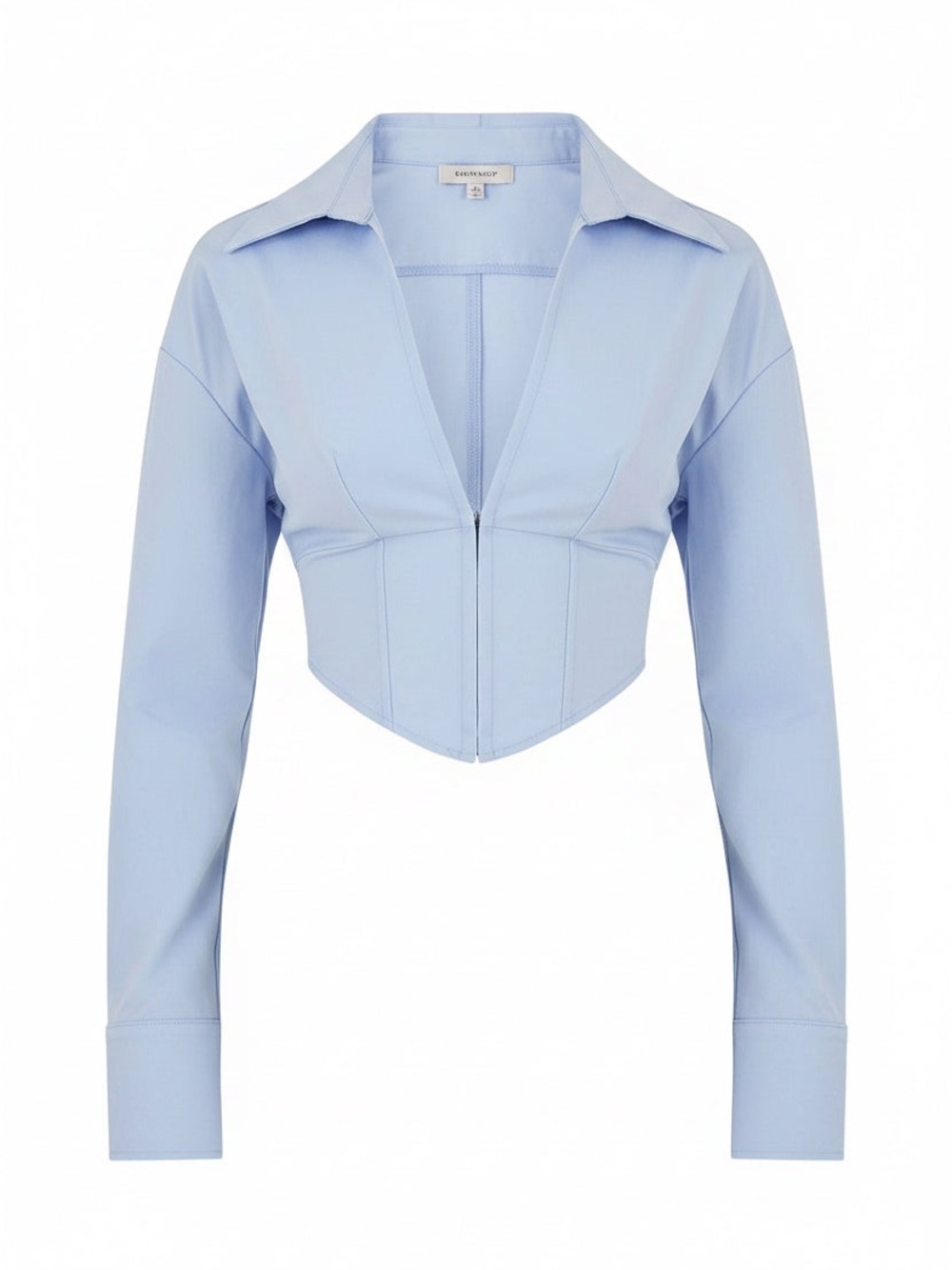 Light Blue Cropped Structured Zip Front Shirt